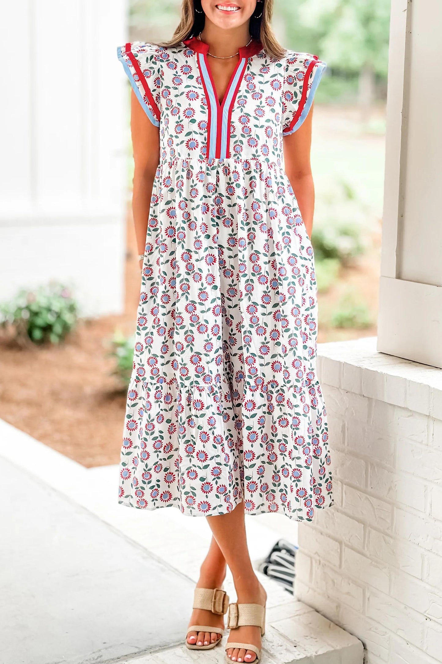 Sunflower Printed Flutter Sleeve Dress