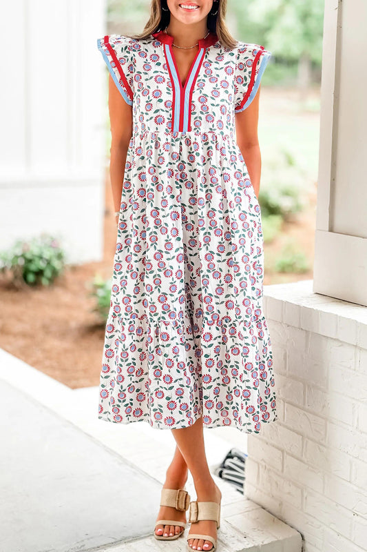 Sunflower Printed Flutter Sleeve Dress