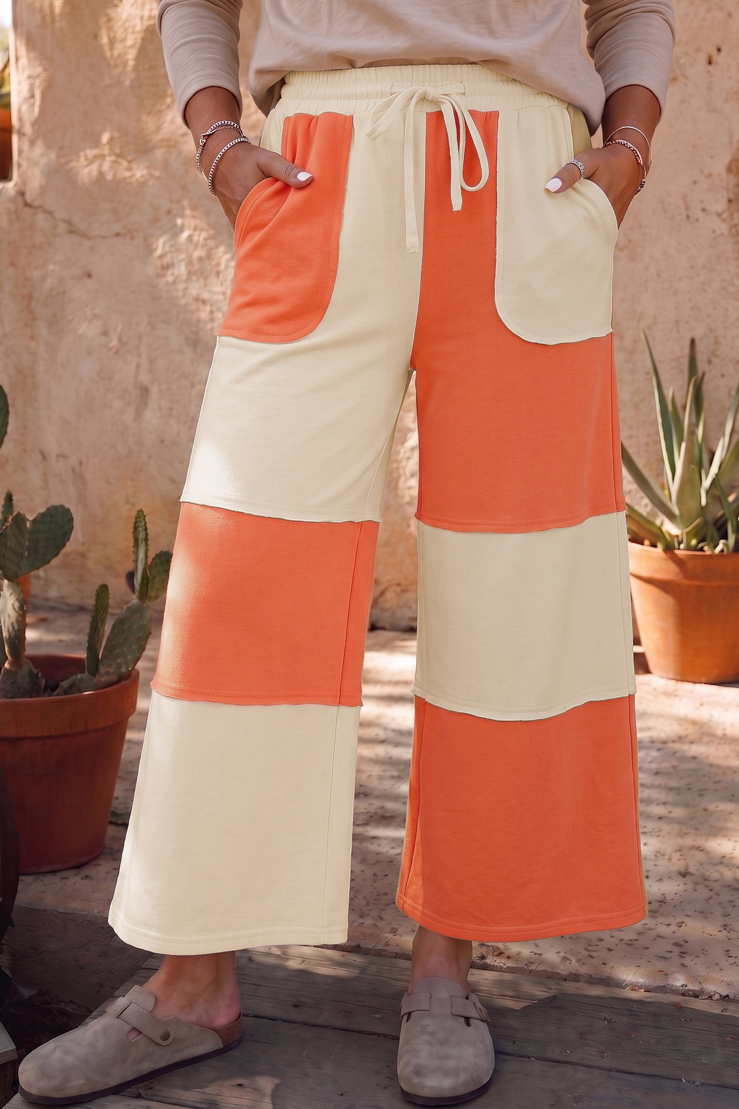 Raw Seam Patchwork Wide Leg Pants
