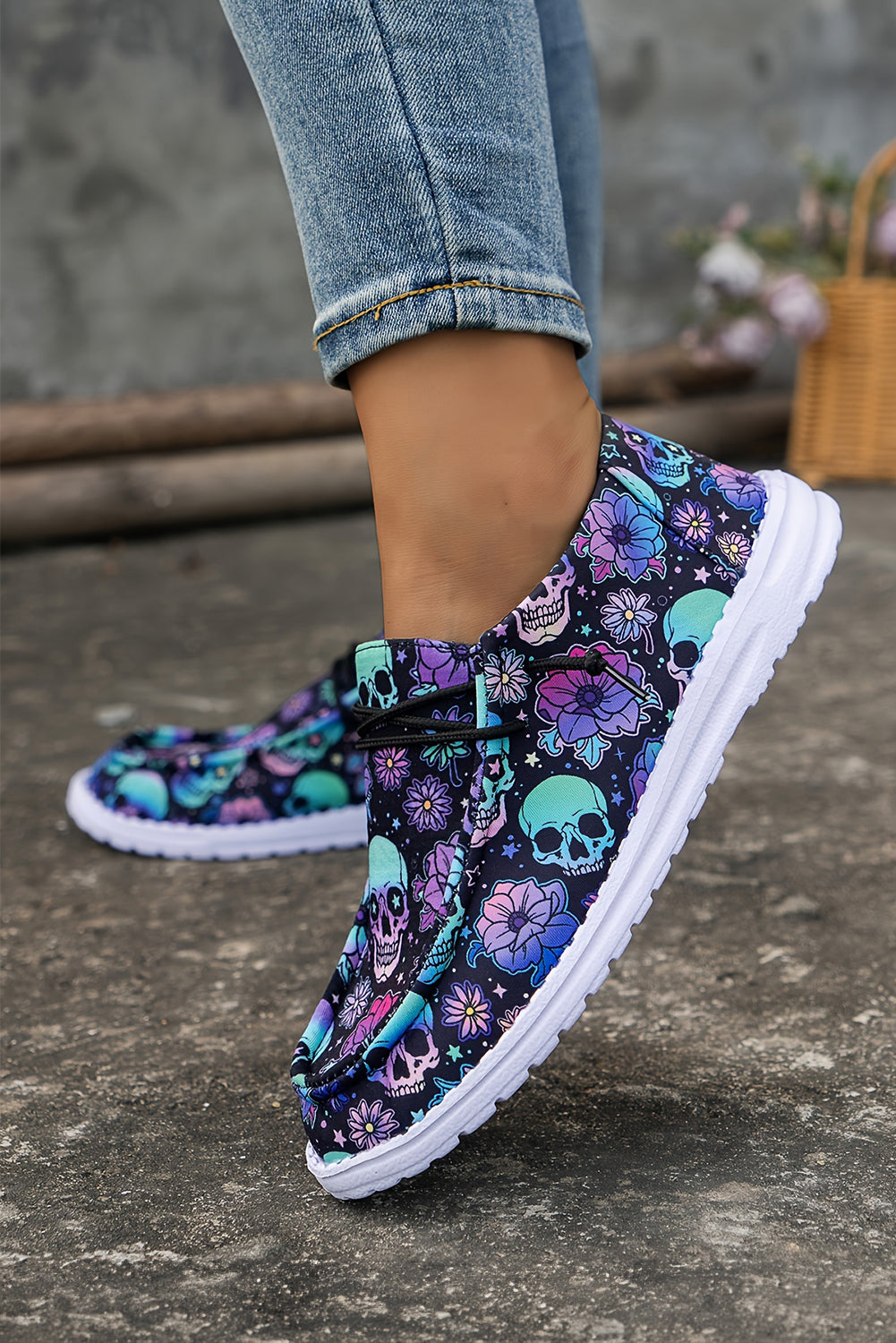 Sugar Skull Print Lace Up Shoes