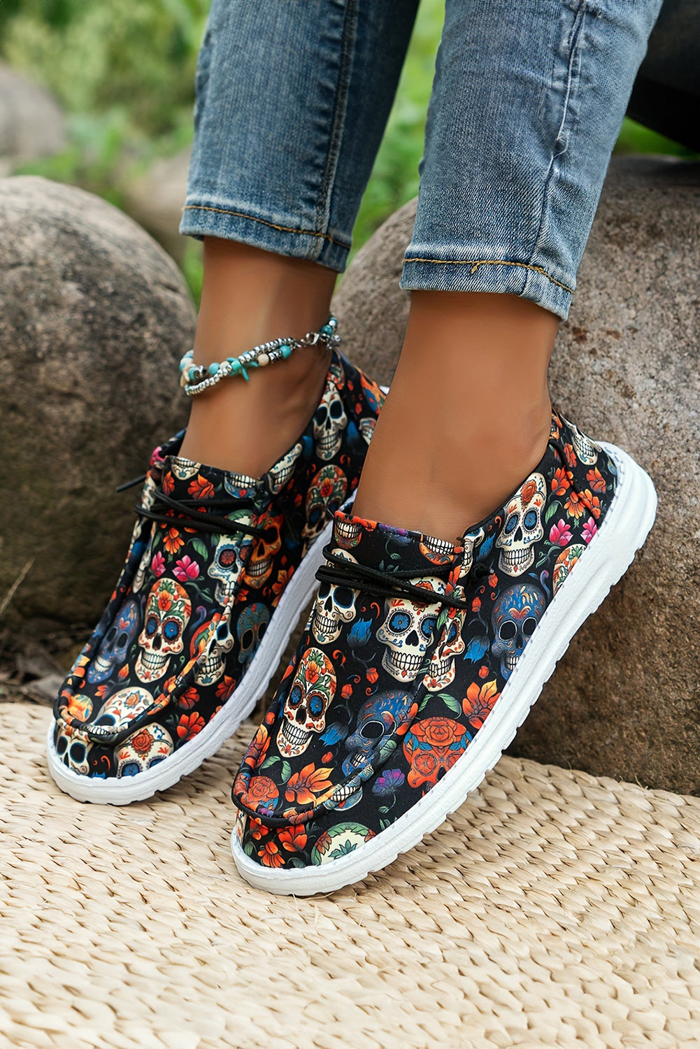 Sugar Skull Print Lace Up Shoes